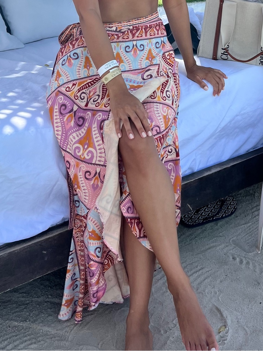 Agua Bendita Boho Pink Multi Print Beach Skirt Cover up
